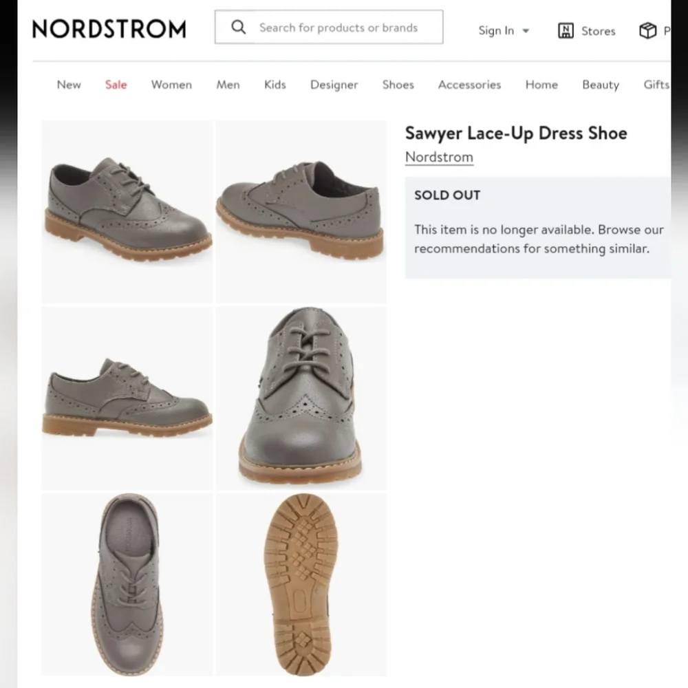 NORDSTROM Boy's Sawyer Lace Up Gray Dress Shoe 3M